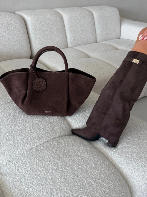 Torebka Damska Shopper Z Eko Zamszu Big Star SS574002 Brązowa
