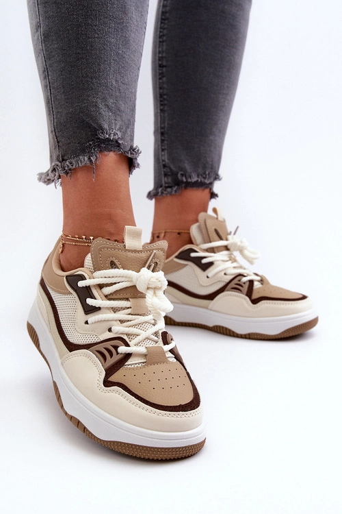 Sneakersy Damskie Na Platformie Brązowe Etnaria