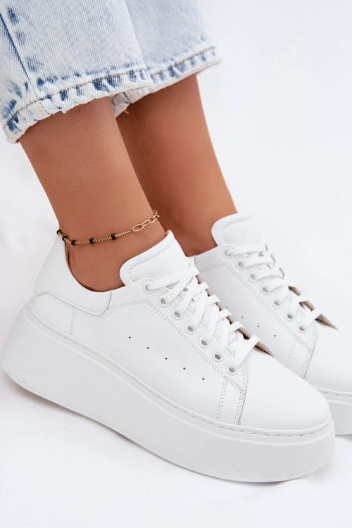 Skórzane Sneakersy Damskie Na Platformie Zazoo N408S2 Białe