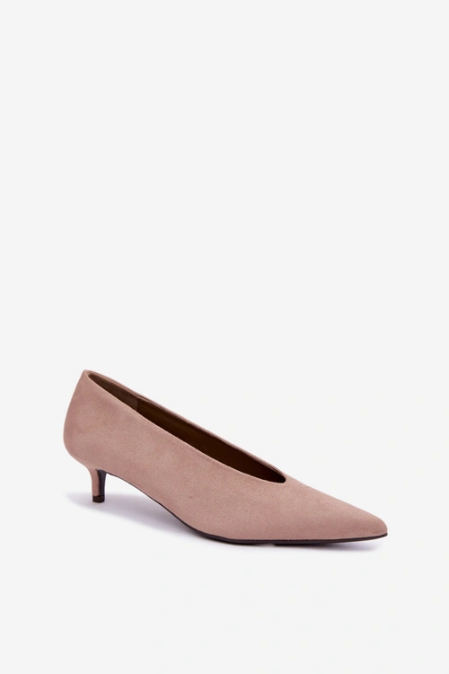Zamszowe Czółenka Kitten Heel Beżowe Nuretta