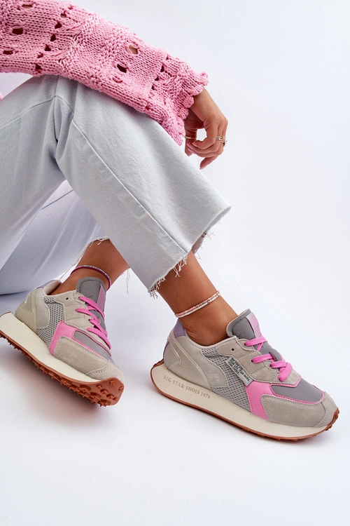Sneakersy Damskie Na Platformie Memory Foam System Big Star NN274680 Szaro-Różowe