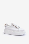 Damskie Skórzane Sneakersy Na Platformie CheBello 4367 Białe