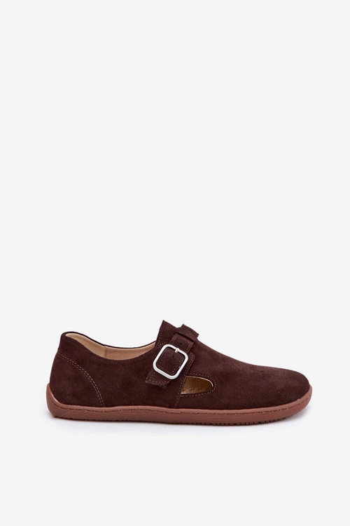 Zamszowe Półbuty Barefoot Damskie Z Klamrą Zazoo N1261 Czekoladowe