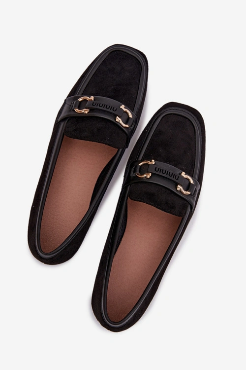 Mokasyny Loafersy Damskie Z Ozdobnym Elementem Czarne Evelora