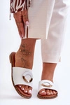 Damskie Klapki Z Ozdobą Białe Sherry