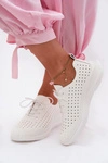 Ażurowe Buty Sportowe Sneakersy Damskie Białe Heressa