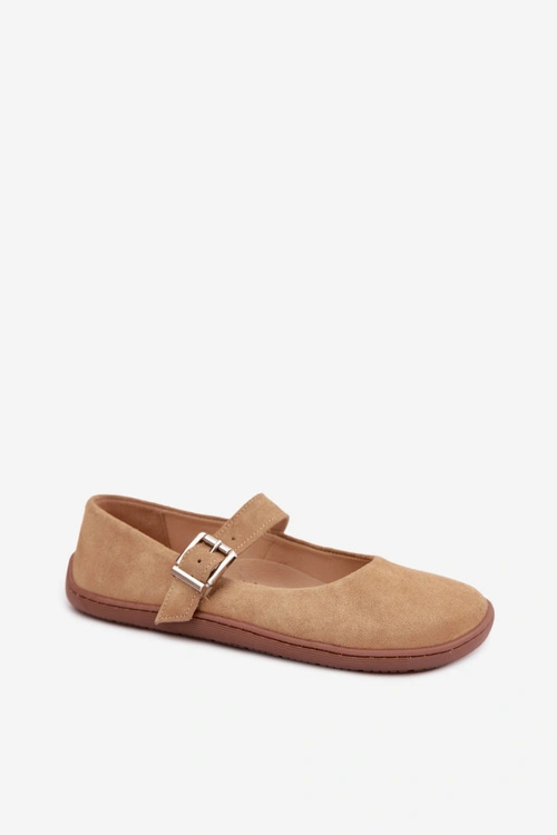 Baleriny Barefoot Z Naturalnego Zamszu Zazoo 316 Beżowe