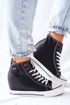 Skórzane Trampki Na Koturnie Cross Jeans II2R4025 Czarne