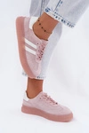 Skórzane Zamszowe Sneakersy Damskie Na Platformie Różowe Artelle