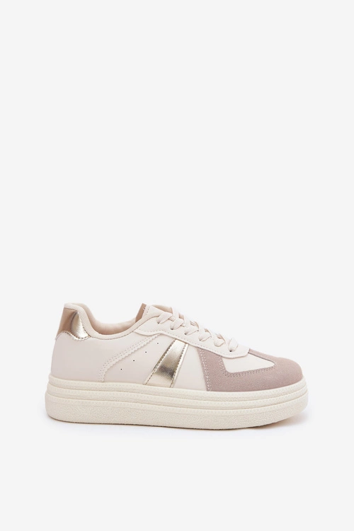 Eko Skórzane Sneakersy Damskie Na Platformie Beżowe Goriette