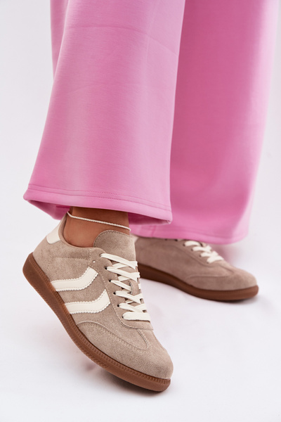 Sneakersy Damskie Z Eko Zamszu Ciemnobeżowe Jesavella