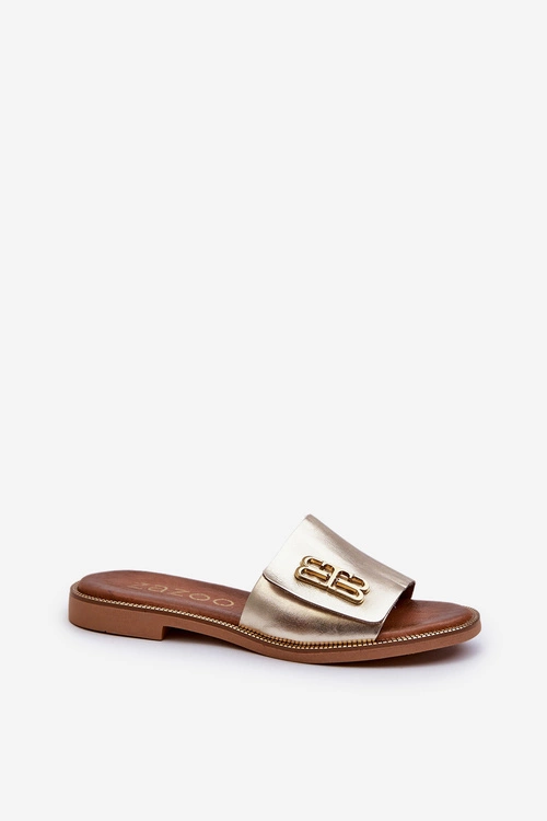 Zazoo 40384 Eleganckie Skórzane Klapki Damskie Złote