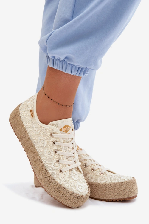 Koronkowe Trampki Espadryle Na Platformie Lee Cooper LCW-26-31-4328 Beżowe