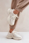 Sneakersy Damskie Z Przetarciami Na Platformie Beżowe Seladwen