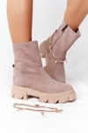 Zamszowe Botki Workery Lewski Shoes 3006-0 Beżowe