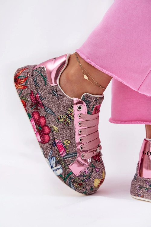 Wzorzyste Sneakersy Na Platformie Ze Zdobieniem GOE RR2N4002 Multikolor