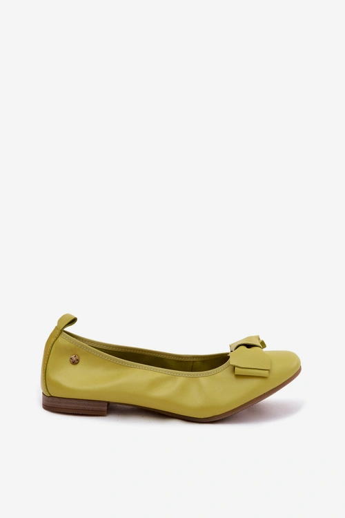 Skórzane Baleriny Z Kokardą Maciejka P6802-09 Limonkowe