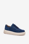 Zamszowe Sneakersy Damskie Na Platformie Granatowe Rilwena