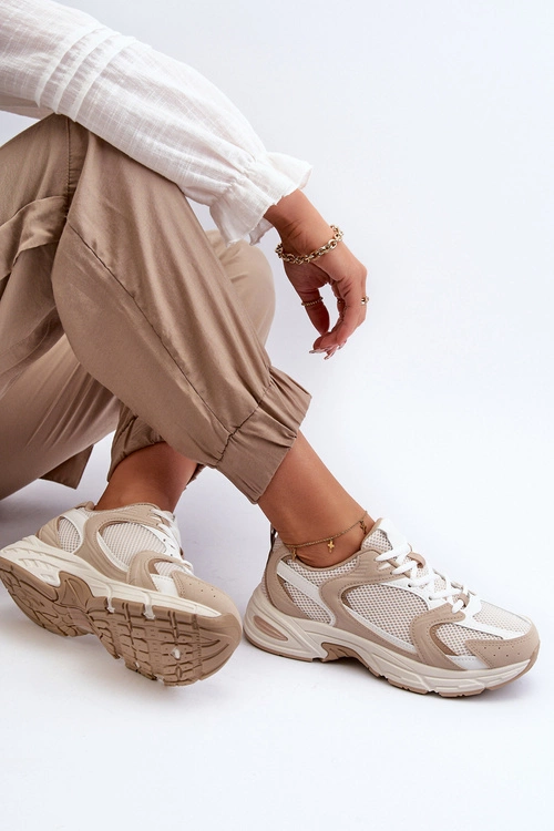 Buty Sportowe Sneakersy Damskie Beżowe Kildia