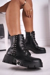 Botki Damskie Z Nitami Na Platformie Grunge Czarne Hard Rock