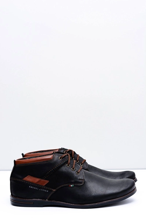 Czarne Męskie Skórzane Sznurowane Półbuty Gertrudo