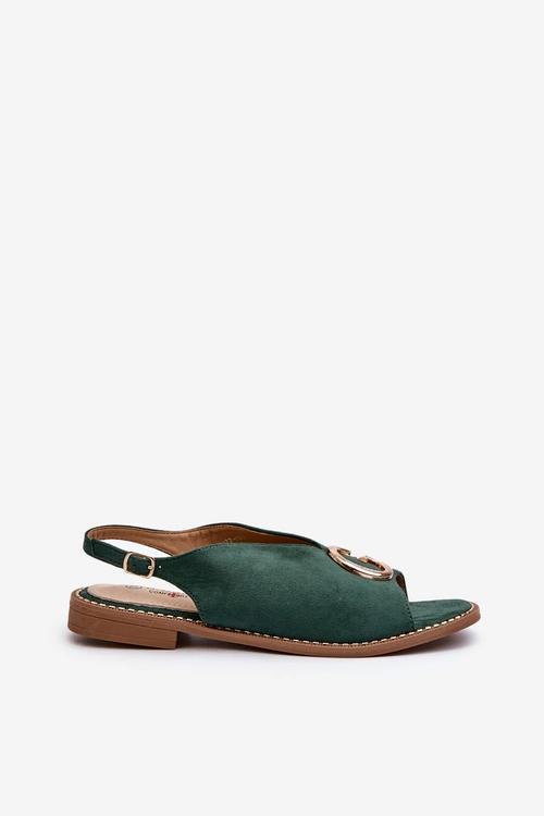 Eleganckie Sandały Damskie Z Ozdobą Eko Zamszowe S.Barski KV27-058 Zielone