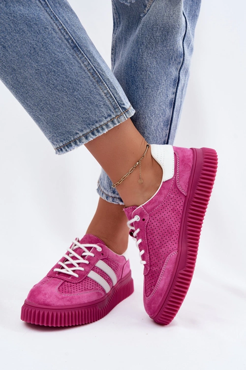 Skórzane Zamszowe Sneakersy Damskie Na Platformie Fuksja Artelle