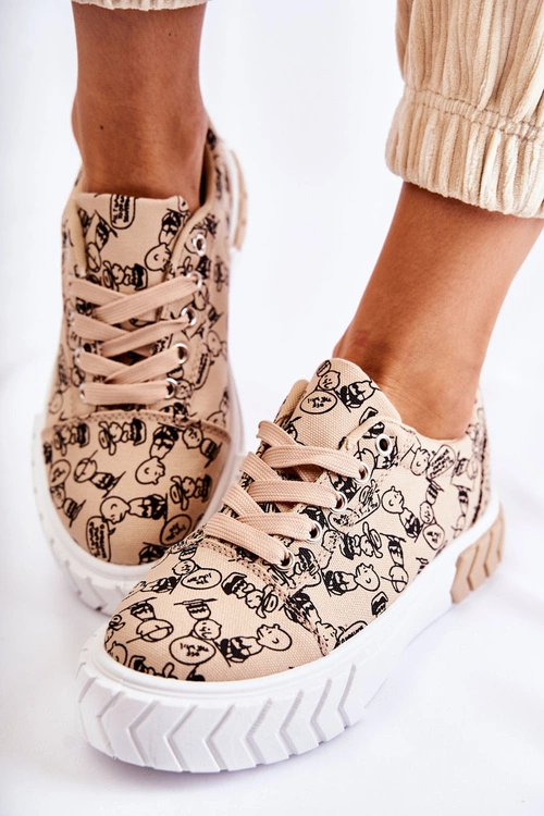 Damskie Sneakersy Buty Sportowe W Print Beżowe Awersa