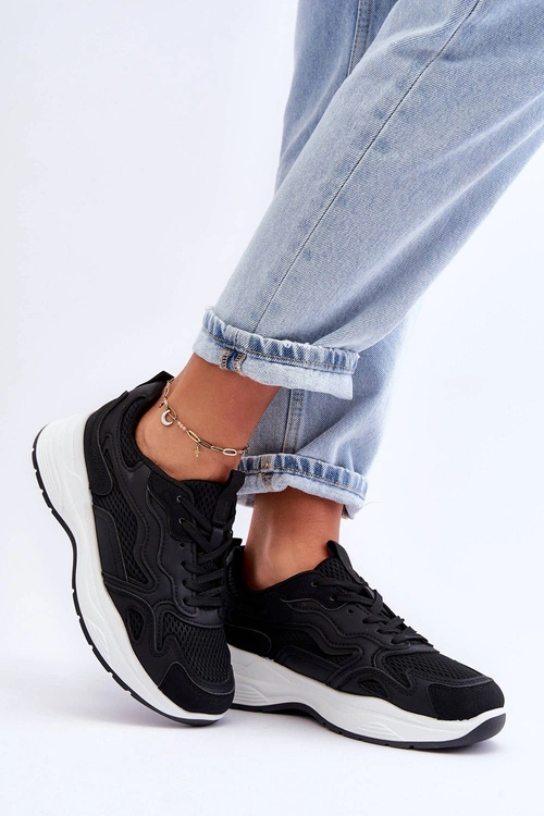 Damskie Buty Sportowe Sneakersy Na Platformie Czarno-Białe Lomare