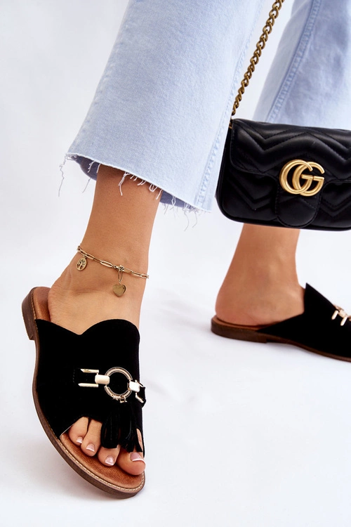 Damskie Zamszowe Klapki Lewski Shoes 3226 Czarne