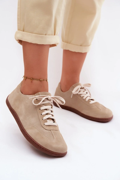 Skórzane Zamszowe Trampki Damskie Barefoot Zazoo N1243 Beżowe