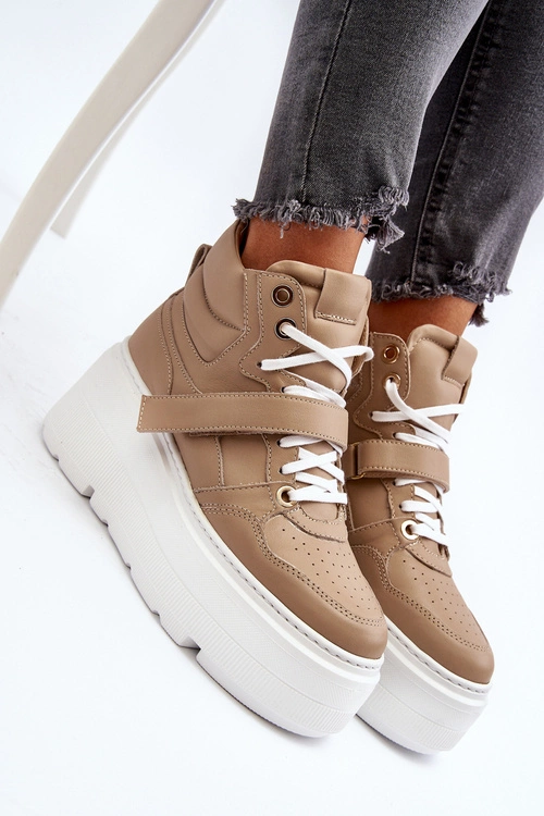 Zazoo 3450 Skórzane Sneakersy Damskie Beżowe