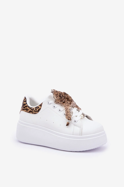 Sneakersy Damskie Na Platformie Z Panterką Białe Lerissna