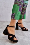 Damskie Zamszowe Sandały Na Obcasie Lewski Shoes 3221 Czarne