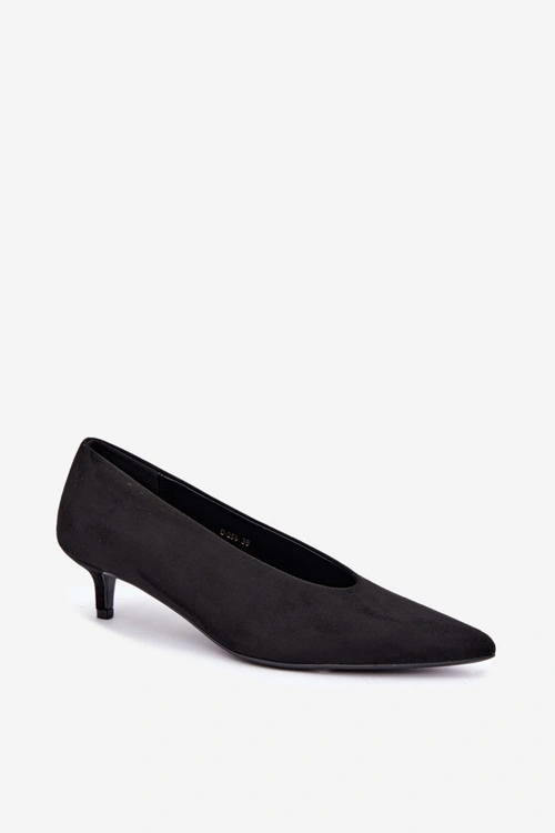 Zamszowe Czółenka Kitten Heel Czarne Nuretta