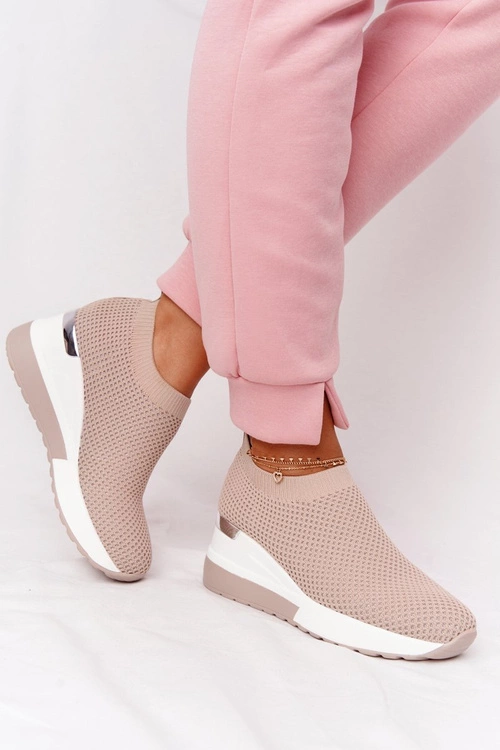 Ażurowe Sneakersy Slip-On Na Koturnie Beżowe Harmony