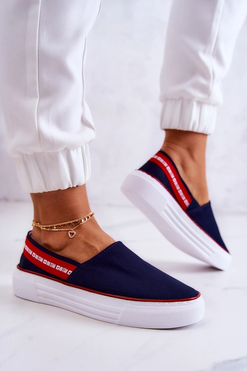 Damskie Tenisówki Slip On Big Star JJ276009 Granatowo-Czerwone