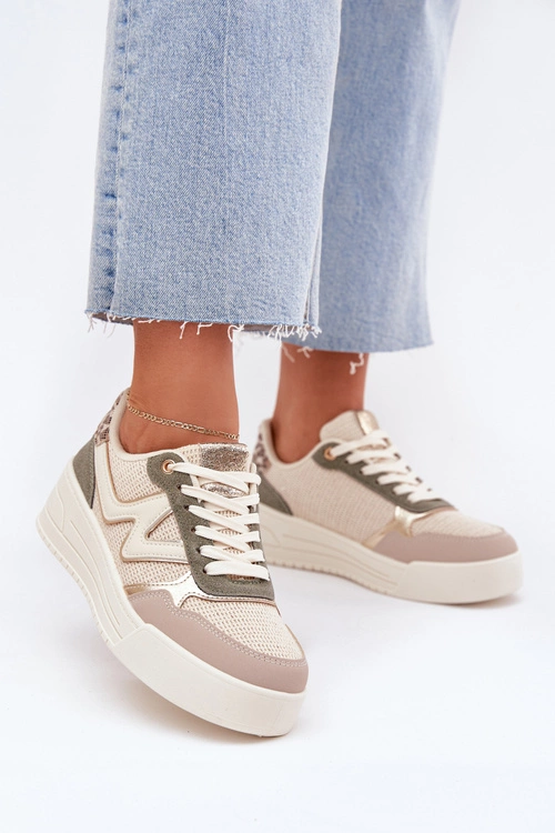 Sneakersy Damskie Na Platformie Panterka Beżowe Kelsia