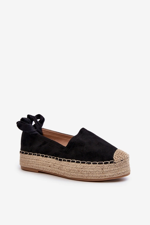 Espadryle Damskie Wiązane Na Platformie Z Plecionką Czarne Tailesse