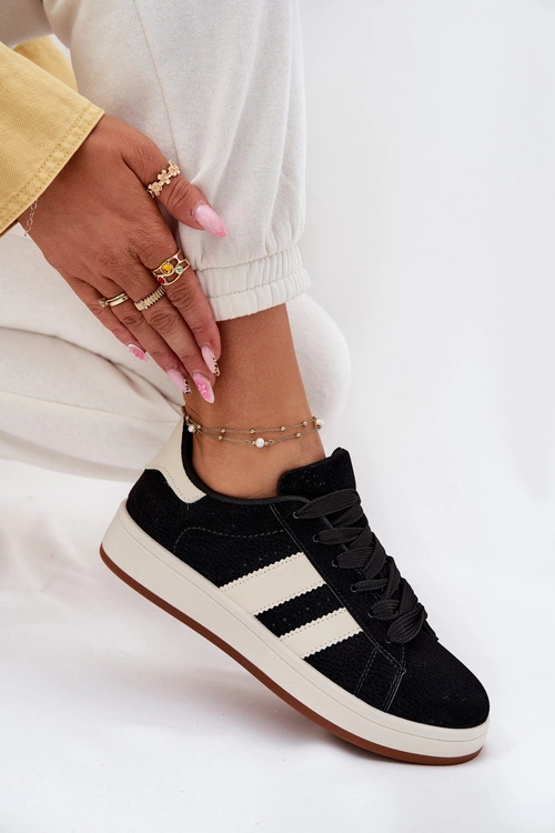 Sneakersy Damskie Z Eko Zamszu Czarne Arlenina