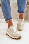 Sneakersy Buty Sportowe Damskie Sznurowane Na Platformie Beżowe Mialunae