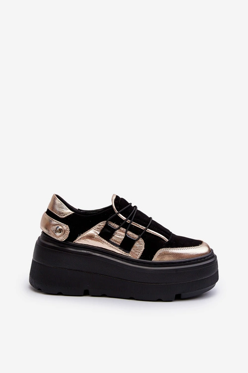 Zazoo 1833 Sneakersy Damskie Skórzane Na Masywnej Podeszwie Czarne