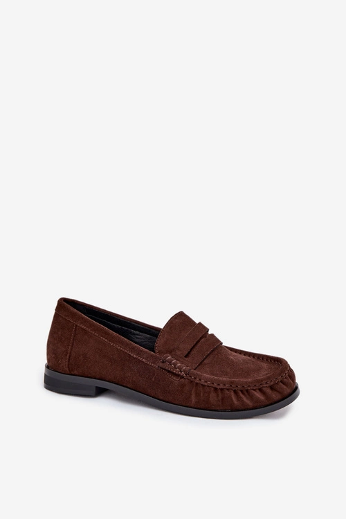 Loafersy Damskie Na Płaskim Obcasie Z Eko Zamszu Brązowe Rivianne