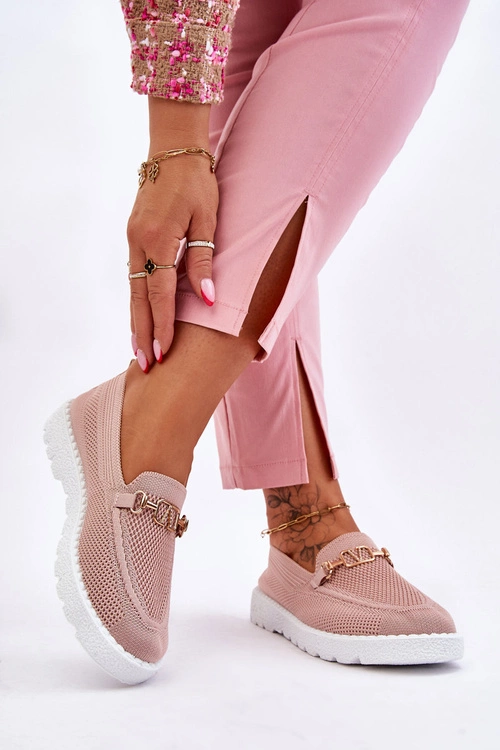 Damskie Wsuwane Tenisówki Slip-On Z Ozdobą Różowe Alena