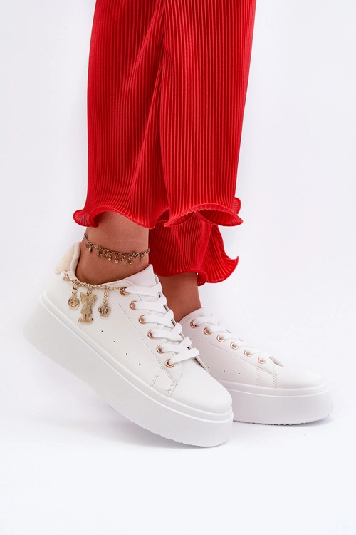 Sneakersy Damskie Na Platformie Z Zawieszkami Białe Tivissa