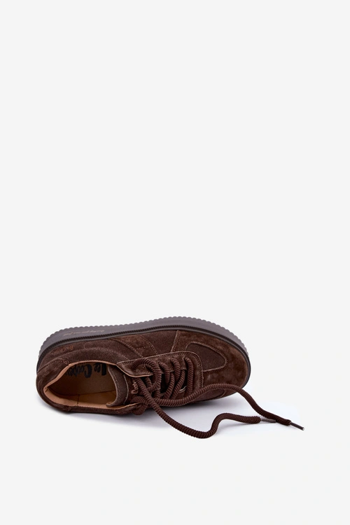 Skórzane Zamszowe Sneakersy Damskie Na Platformie Lee Cooper LCJ-26-01-4644 Czekoladowe