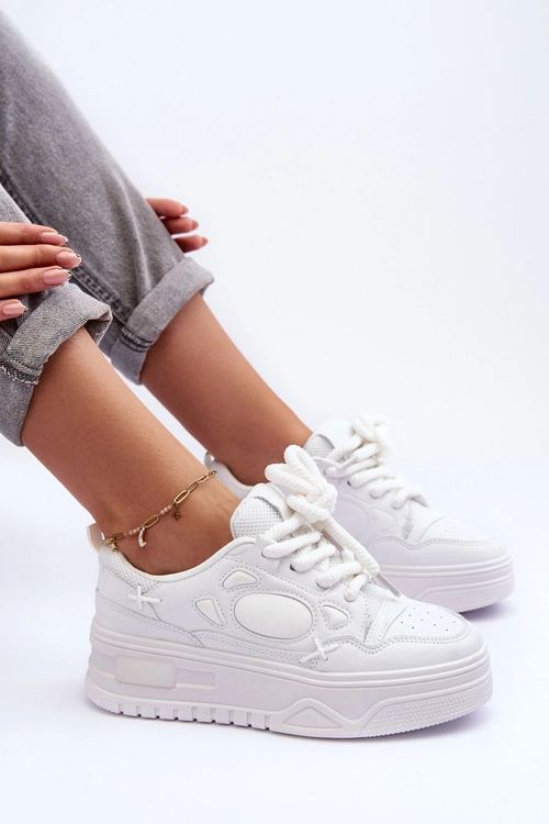Sneakersy Damskie Na Platformie Białe Finos