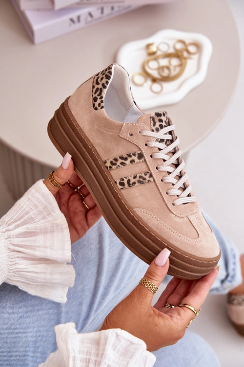 Zazoo N1068S4 Damskie Zamszowe Sneakersy Na Platformie Panterka Różowe