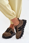 Skórzane Zamszowe Sneakersy Damskie Na Platformie Vinceza 41520 Ciemnozielone