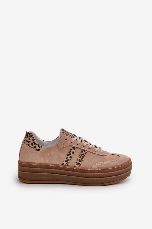 Zazoo N1068S4 Damskie Zamszowe Sneakersy Na Platformie Panterka Różowe